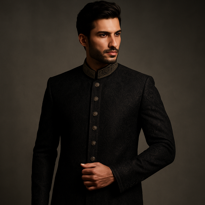 JO BLACK DESGIN SLECT KIA H USKA MODEL SHOOT KR K DO SHERWANI YA PHIR KURTY KA